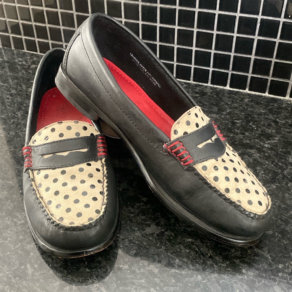 G.H. Bass & Co. Black and Cream Polka Dot Loafers